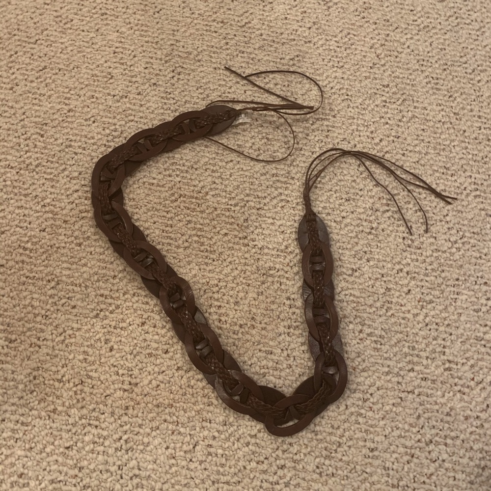 Brown leather tie belt